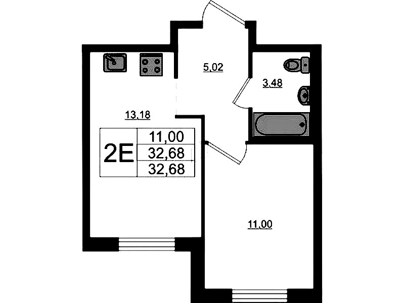 1-комнатная квартира 32.68 м², 3/17 эт., ЖК «Стороны Света 2»